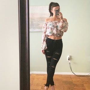 Floral Off Cropped Blouse